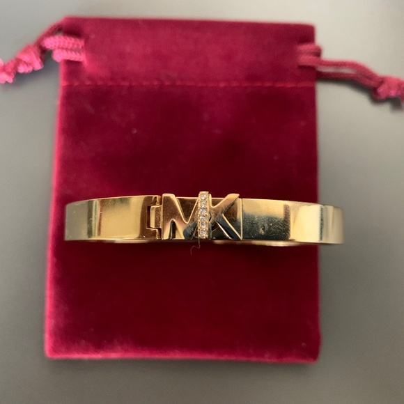 Michael Kors Logo Gold-Tone Pavé Crystal Hinge Bangle Bracelet Stainless Steel - Picture 1 of 8
